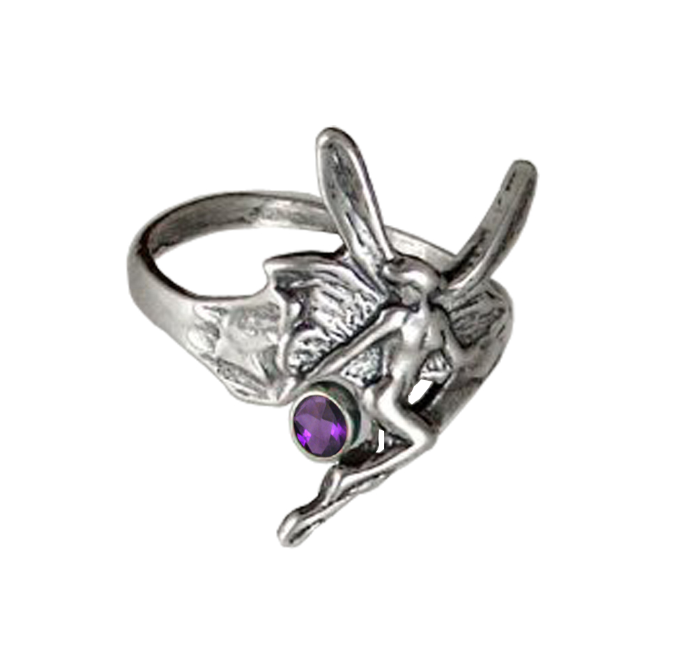 Sterling Silver Fairy Ring With Amethyst Size 10
